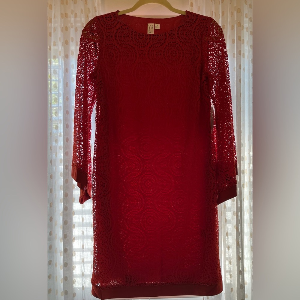 Emma & Michelle Rust colored Boho style Crochet dress fully lined size small